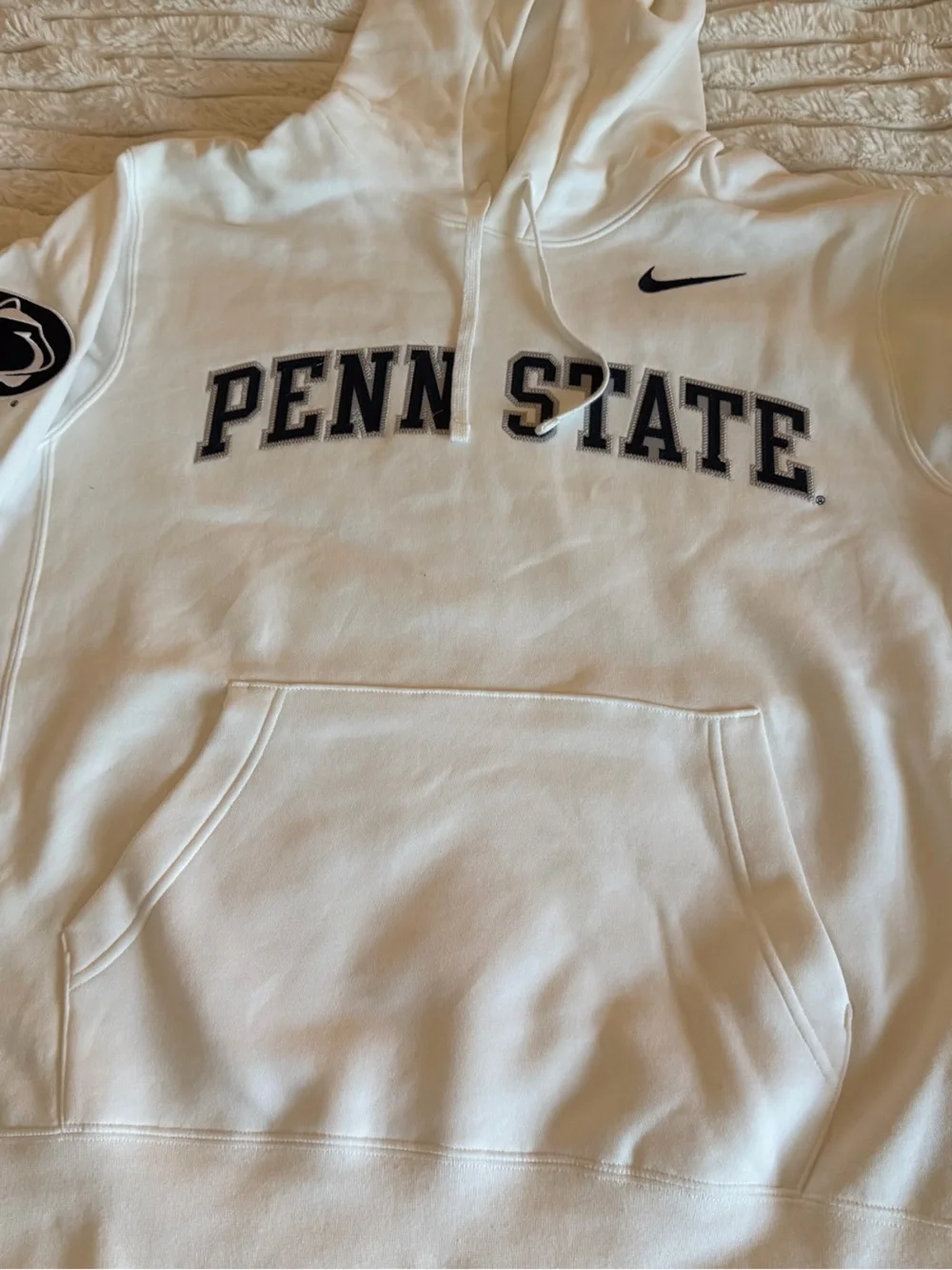 Nike White Penn State Crewneck Hoodie with Navy Accents
